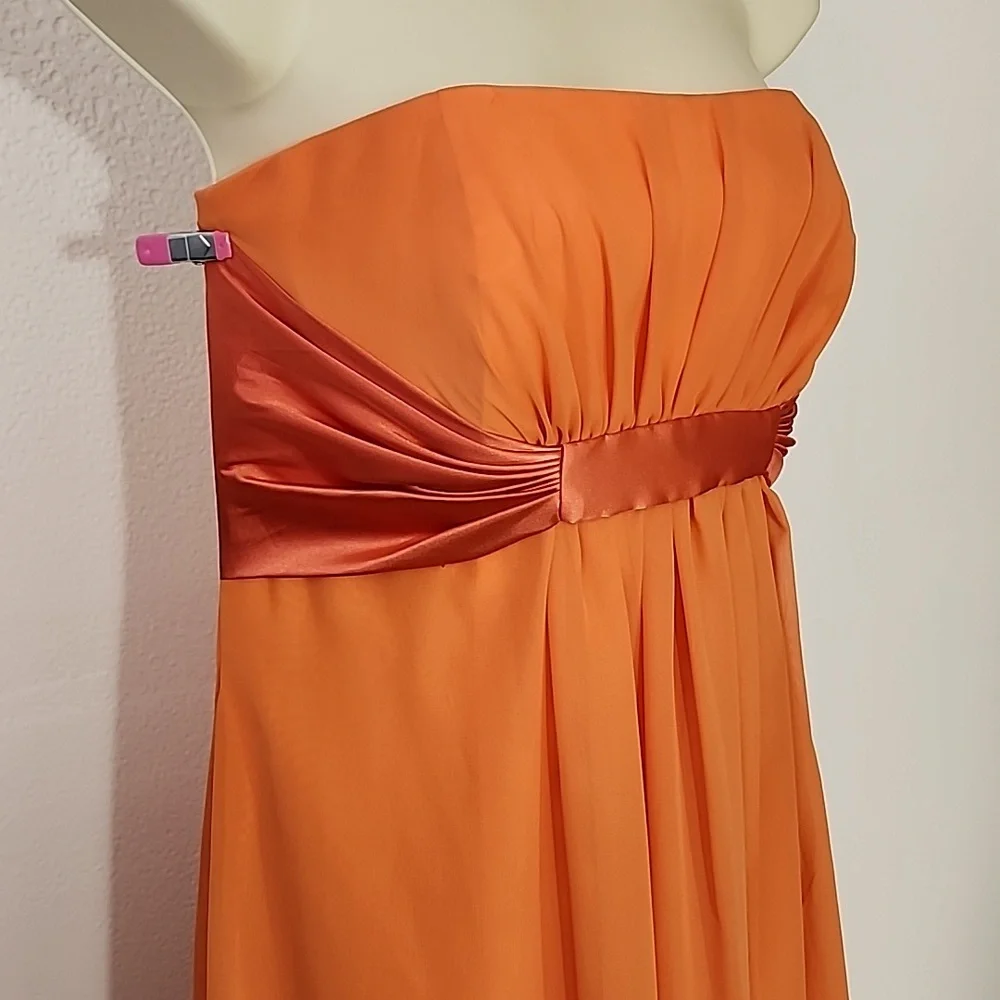 Expressions Dress Strapless Chiffon Overlay Maxi Orange Size 8 - Picture 6 of 17